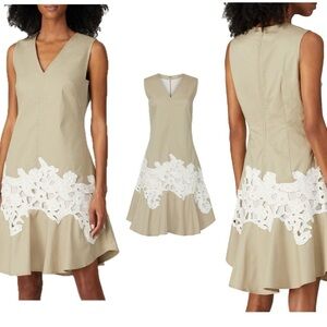 Derek Lam khaki tan brown white crochet lace appliqué sleeveless Cocktail Dress